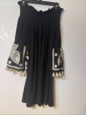 Vava by Joy Han Black Midi Skirt with Cream Embroidered Panels